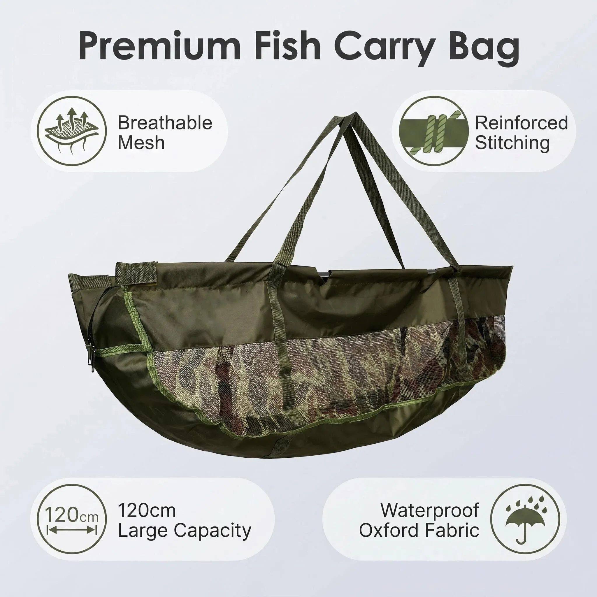 Bolsa de pesaje plegable para carpas con asa y malla camuflaje - imagen 3