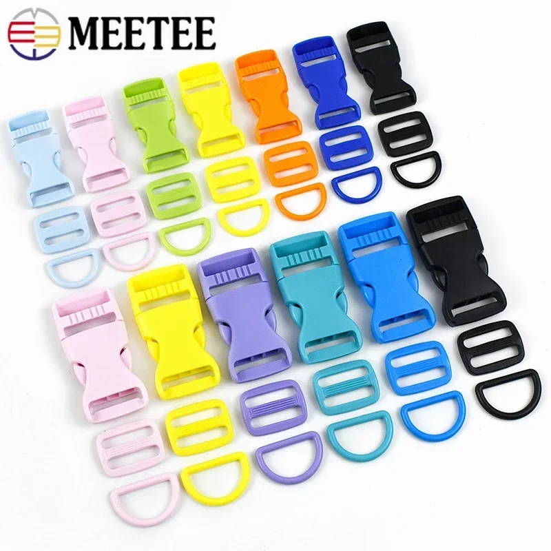 5Sets Meetee 15/20/25mm Plastic Release Buckle with D Ring Tri Glide Slider Clasp Bag Strap Dog Collar Adjust Hook DIY Accessory