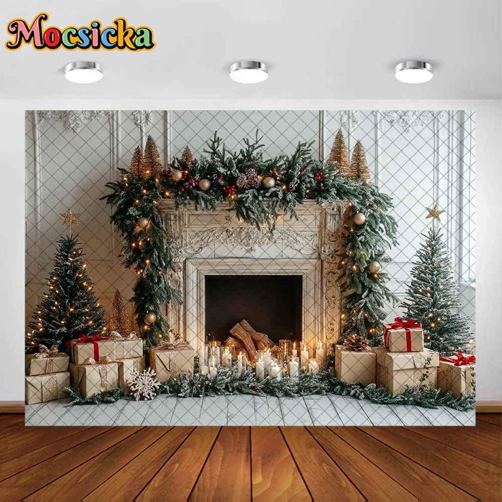 Mocsicka Latar Belakang Fotografi Pohon Natal Perapian Lilin Dekorasi Latar Belakang Anak Bayi Natal Pesta Liburan Prom Studio Prop
