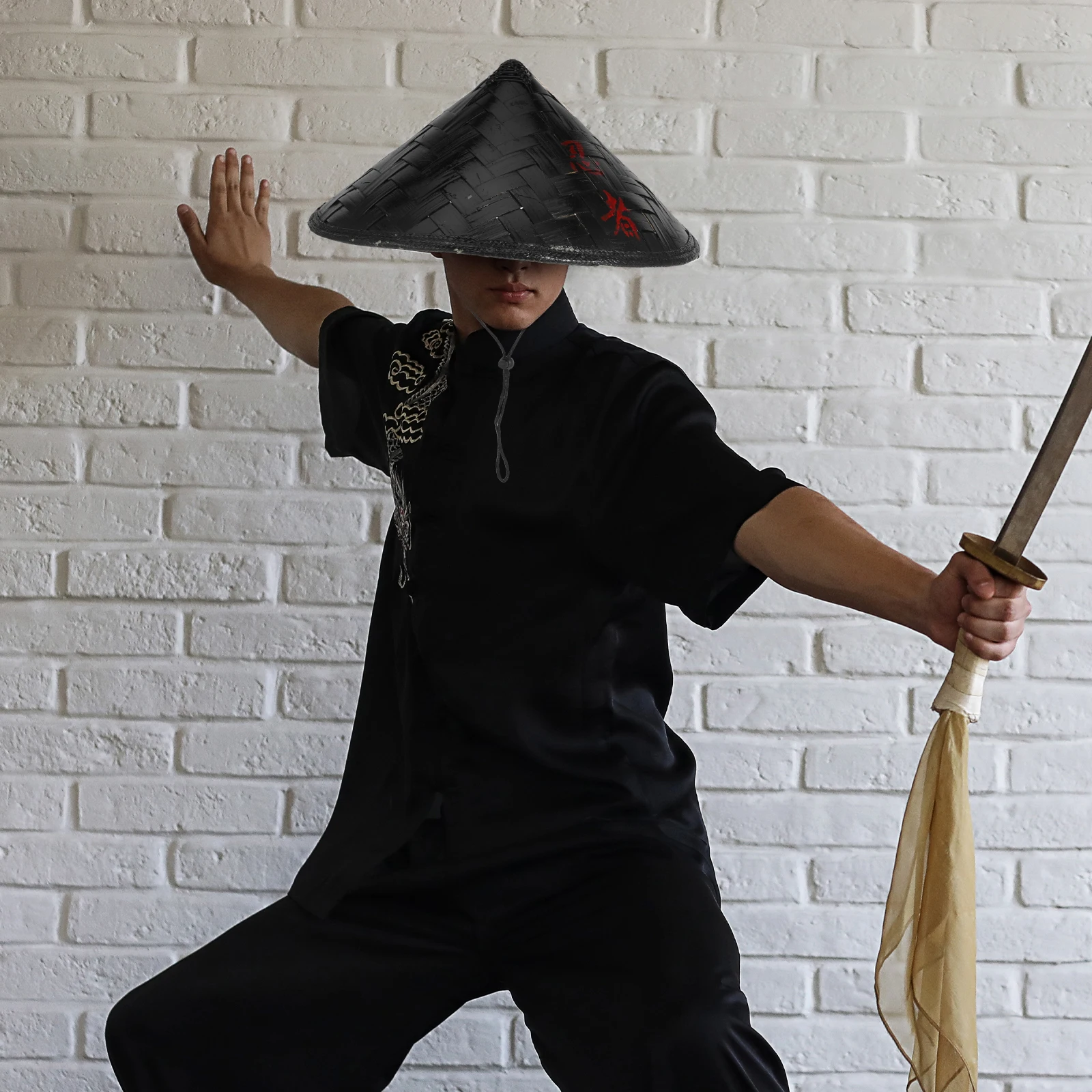 

Бамбуковая тканая шляпа ниндзя для косплея, самурая, вечеринки для взрослых, Хэллоуина, детей, мужчин, коническая декоративная реквизит для выступления на сцене, черный, 36 см