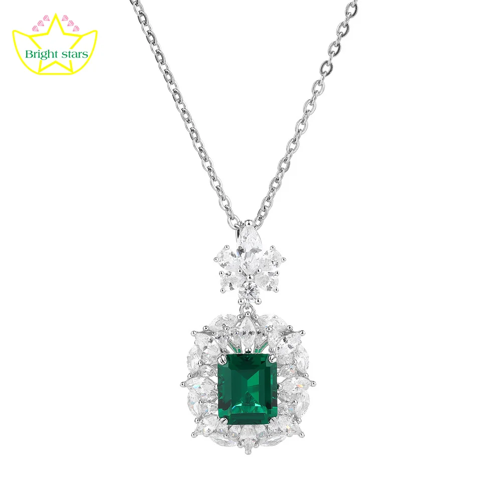 

wholesale S925 sterling silver pendant full diamond emerald Redean girls western style emerald necklace