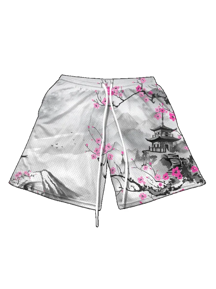 Kirschblüten 3D-gedruckte, schnell trocknende, atmungsaktive Herren-Shorts – Sommer-Sport- und Freizeitshorts – Strandshorts – Detail 4