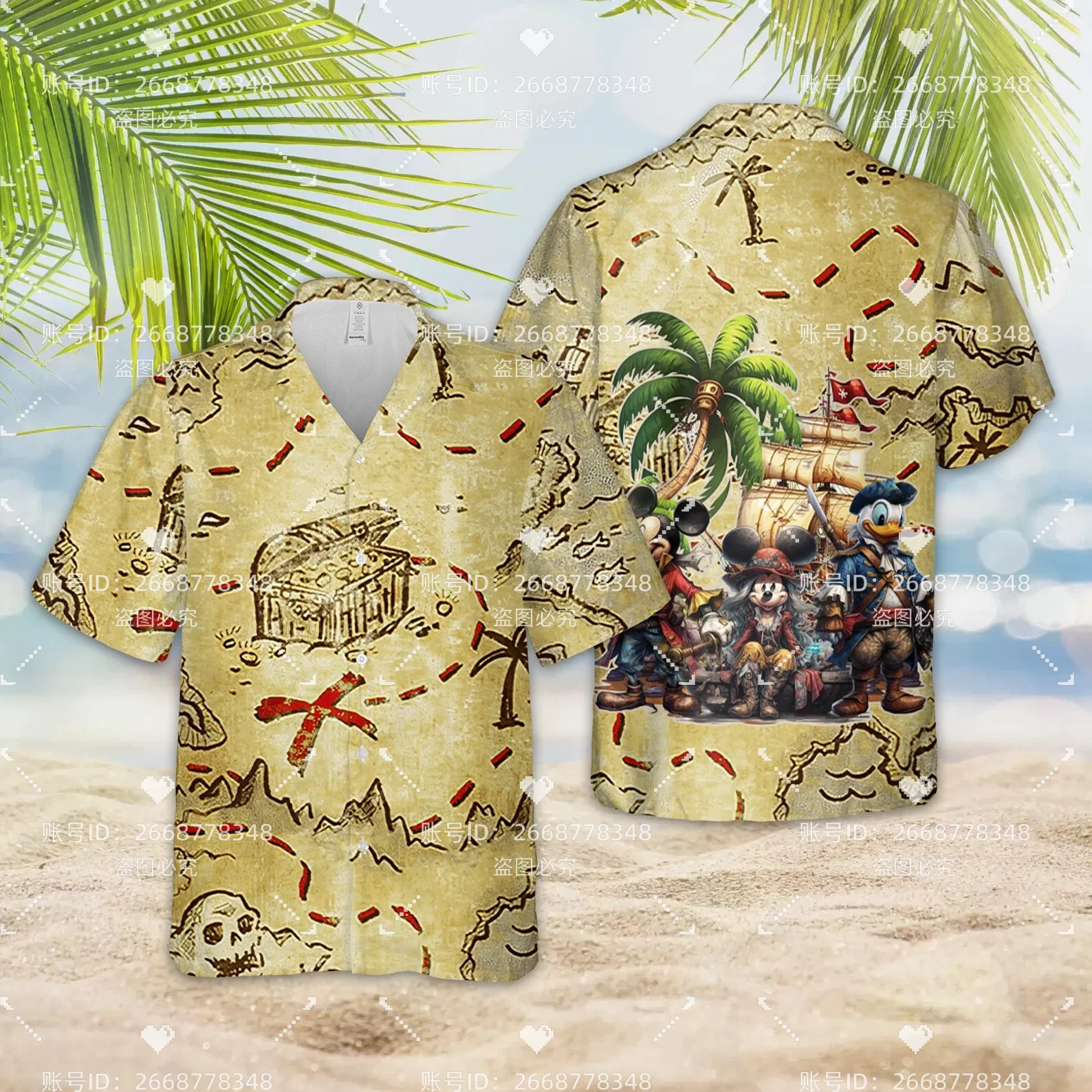 Mickey Pirates of the Caribbean Hawaiian Shirts for Men\'s Disney Cruise Line Hawaiian Shirts Casual Beach Short Sleeve Shirts