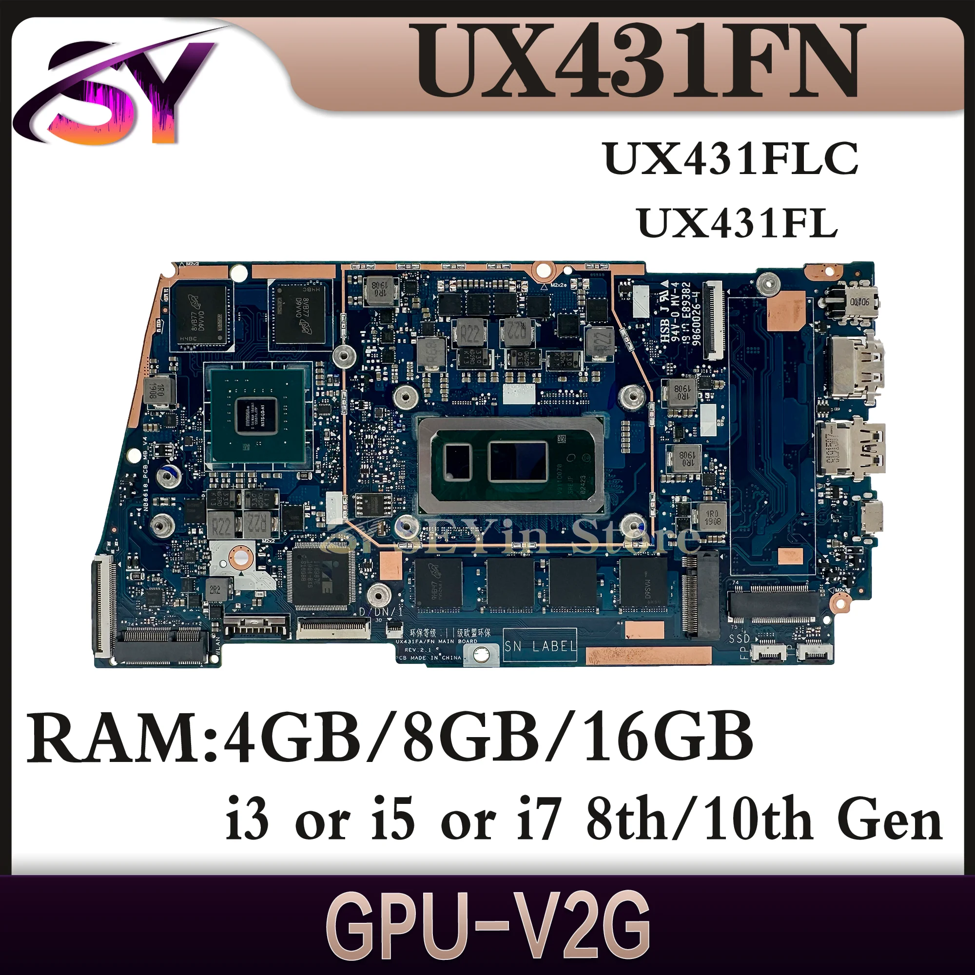 UX431FN Mainboard For ASUS X431FL X431FLC UX431FL UX431FLC BX431FN RX431FN K431F V431F S431F X431F Laptop Motherboard