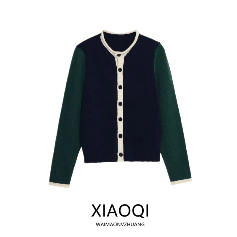 

Loose Fit Color Blo Knitted Long Sve round Ne Outerwear New Arrival Autumn 2025 Women's Faion Warm Cardigan Coat