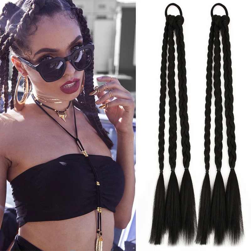 

Colored Braids Hair Extensions with Rubber Bands Braided Synthetic Hairpieces Ponytail Hair Accessories for Women Kids Girls