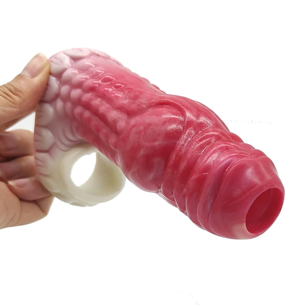 Big Dog Dildo pene anello guaina cazzo Extender manica ingrandimento Penise adulti giocattoli del sesso maschile per gli uomini Gay eiaculazione ritardata