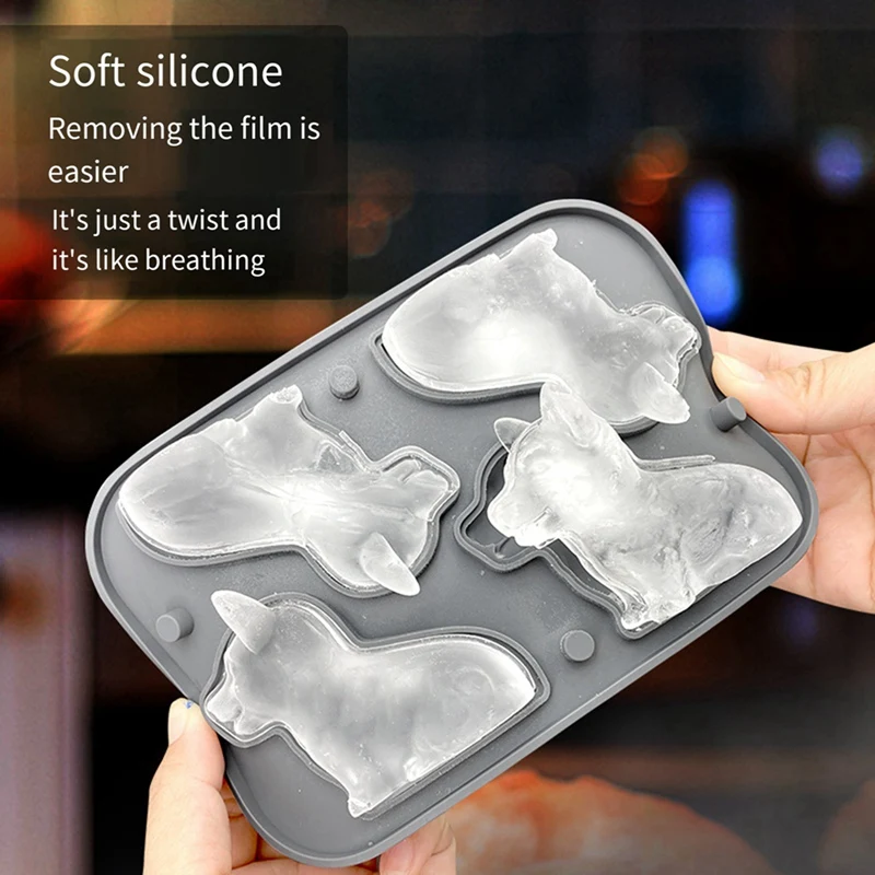 2 Piece 3D Dog Ice-Cube Tray Fun Shapes For Whiskey,Cocktail,Bourbon Cute Dog Ice Mold White & Black Silica Gel