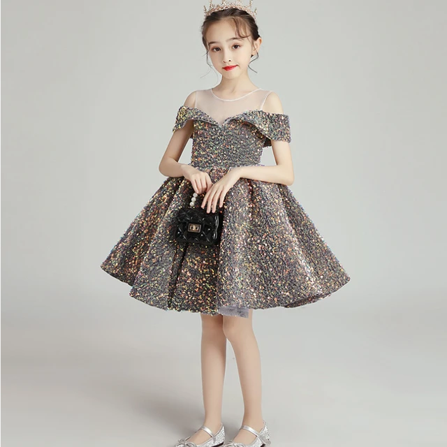 Luxurious Birthday Party Dress For Girls Ball Gown Elegant Sequin Evening Dresses For Teenage Girls Party Frock For Wedding Kids