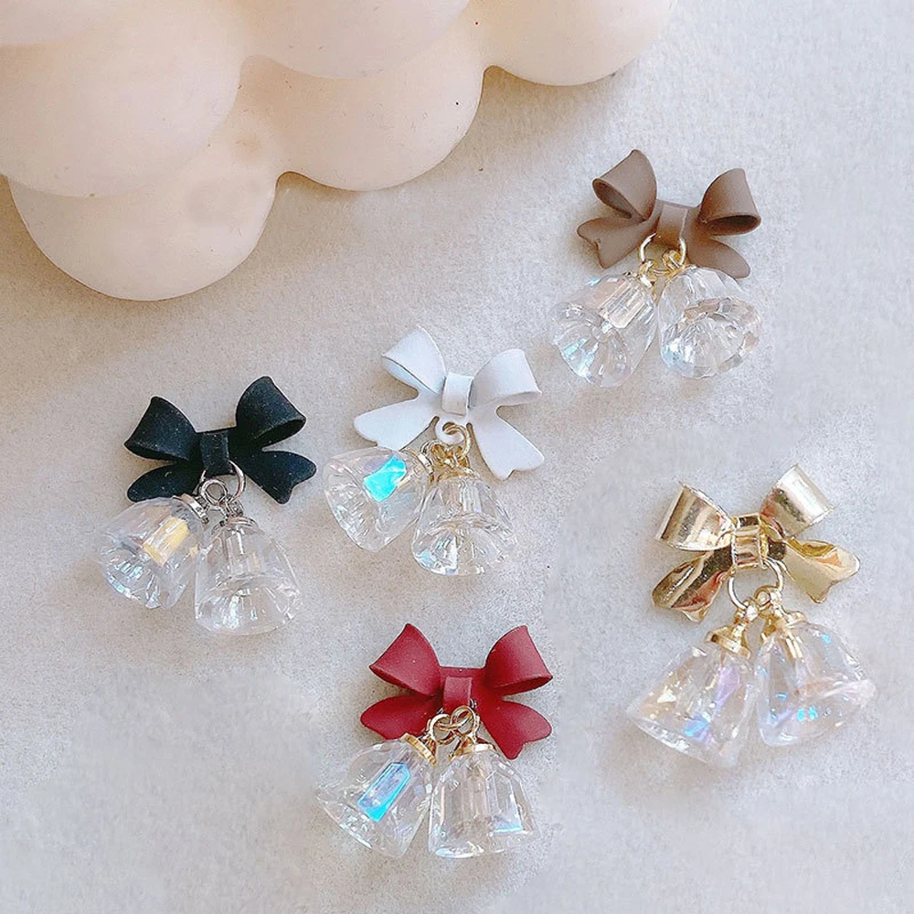 5pcs Luxury Bell Pendant Nail Art Charm 3D Christmas Metal Crystal Bows Nail Decoration DIY New Year Bell Nail Accessories