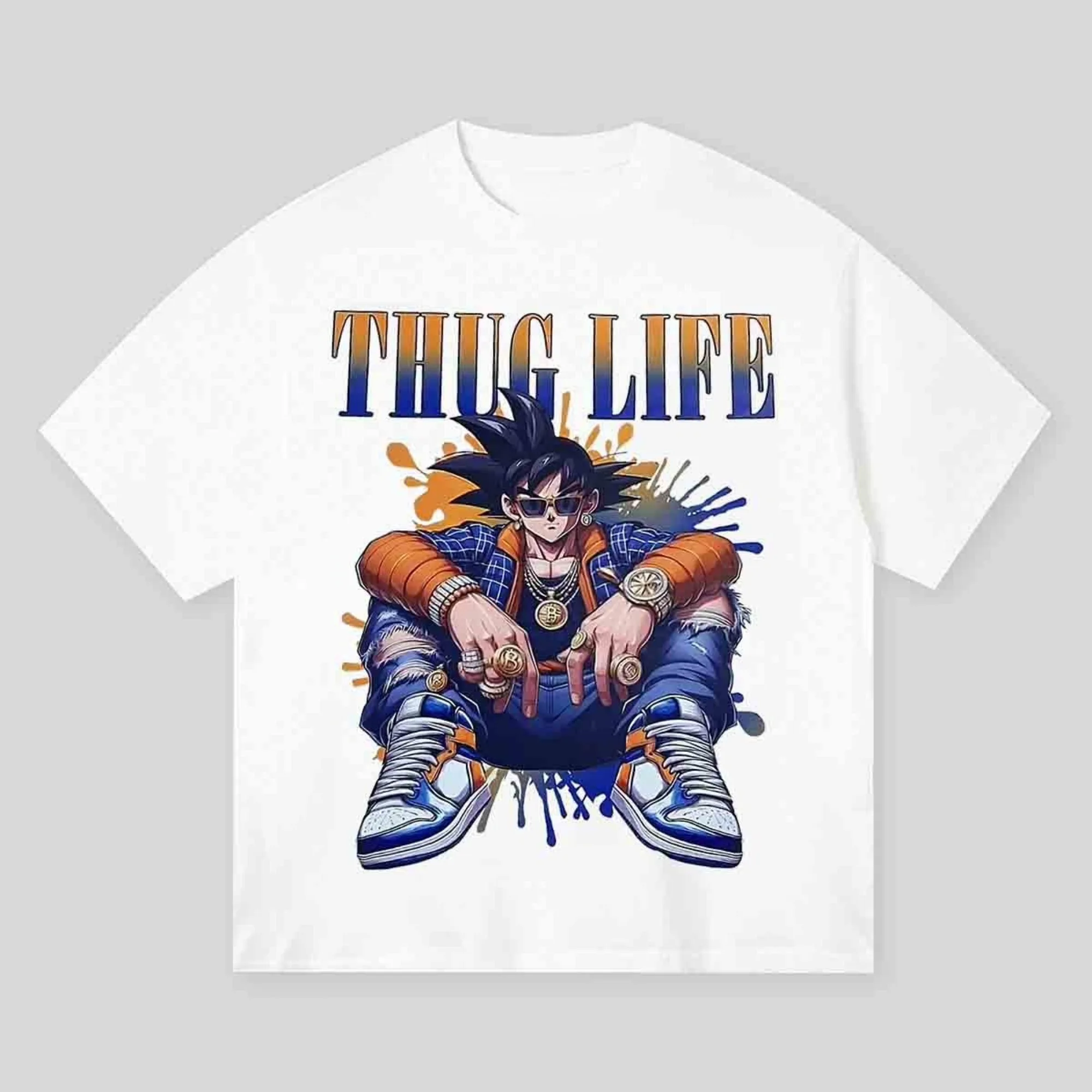

Japanese Manga Graphic T-shirt 100% Cotton Men T-shirts Hip Hop Tee Casual Loose Fit Summer Thug Life Letter Print Aesthetic Top