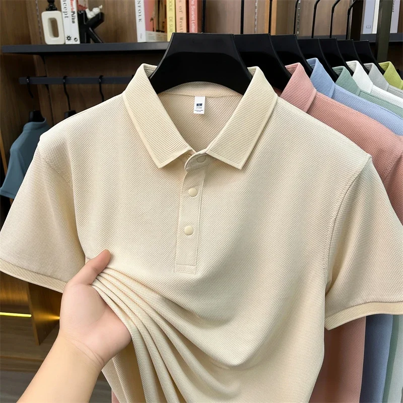 Herren Waffelstrick Poloshirts Klassischer Kragen Kurzarm Casual Business Oberteile Weiche Bequeme Atmungsaktive Hemden für Männer