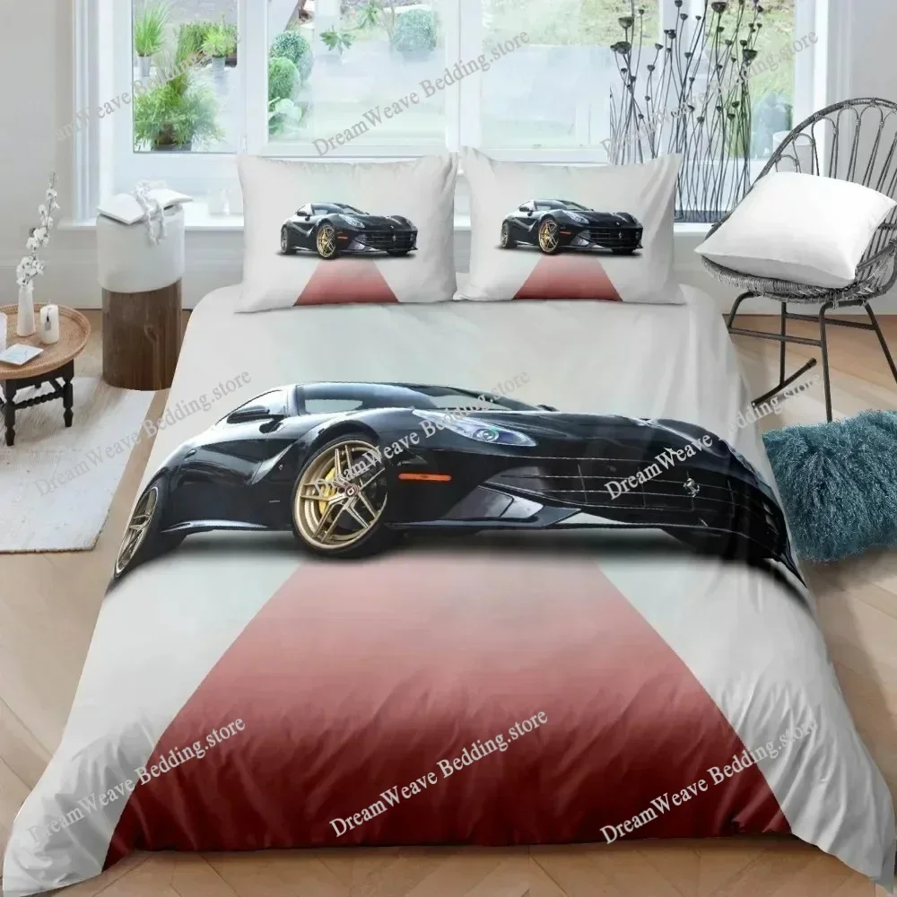 3D Print Luxurious Sports Car Bedding Set Black White Racing Bike Bed Linen Polyester Duvet Cover with Pillowcase for Teens96396
