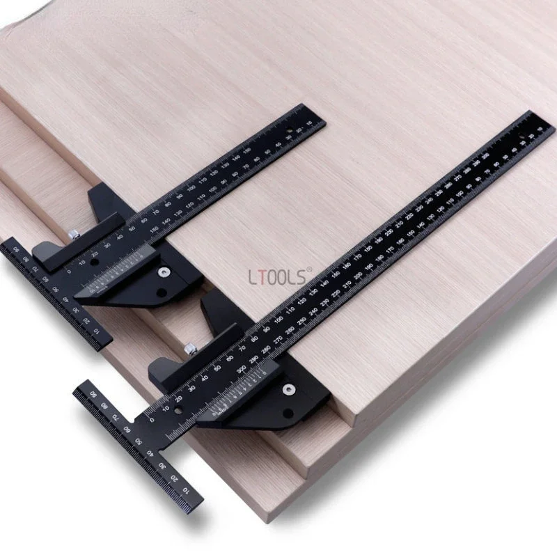 Penggaris T dapat diatur meteran geser perkayuan 0-210/280mm Aluminum Aloi tulisan sudut kanan menandai alat pengukur kedalaman