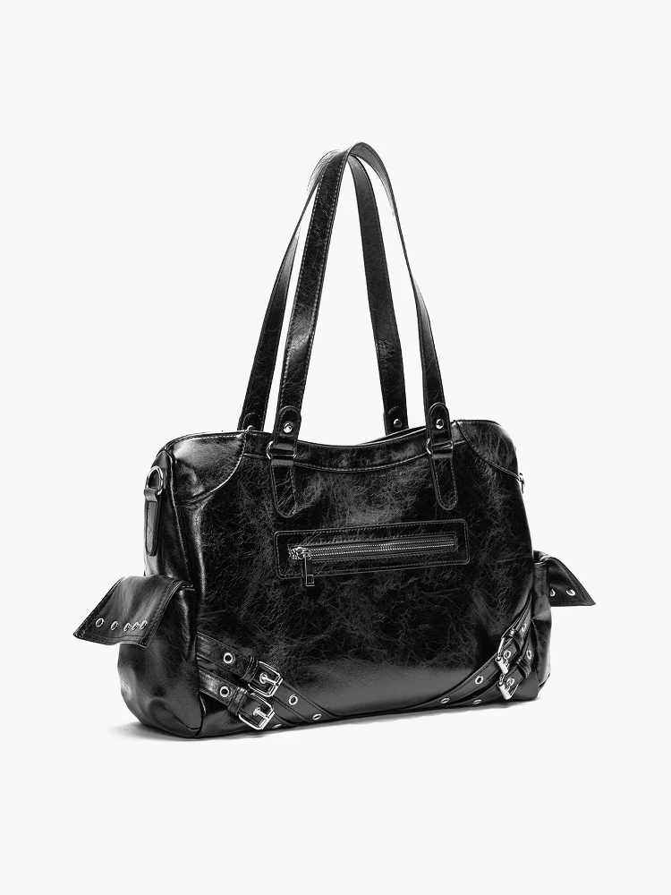 Sac fourre-tout rétro coréen Sle grande capacité pour femmes, sac à main avec fermeture éclair bleue, sac à bandoulière en cuir