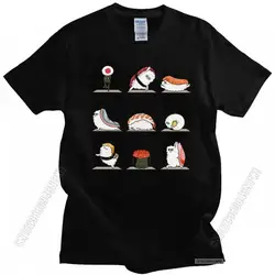 Fashion Sushi Yoga Men Tshirt Funny Cotton T Shirt Japanese Food Tee Tops Crew Neck Soft Fabric Casual T-Shirt Clothes Gift