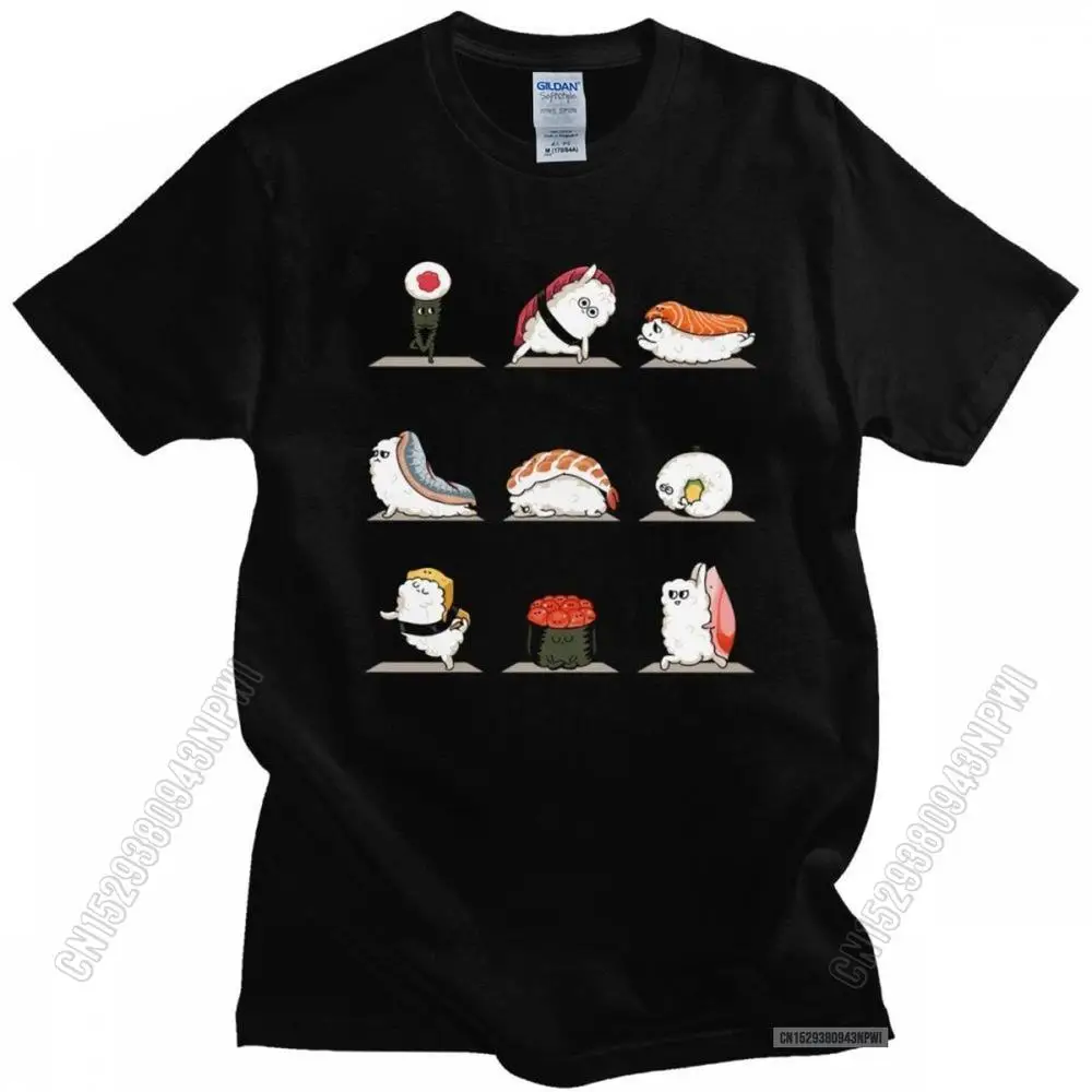 Fashion Sushi Yoga Men Tshirt Funny Cotton T Shirt Japanese Food Tee Tops Crew Neck Soft Fabric Casual T-Shirt Clothes Gift