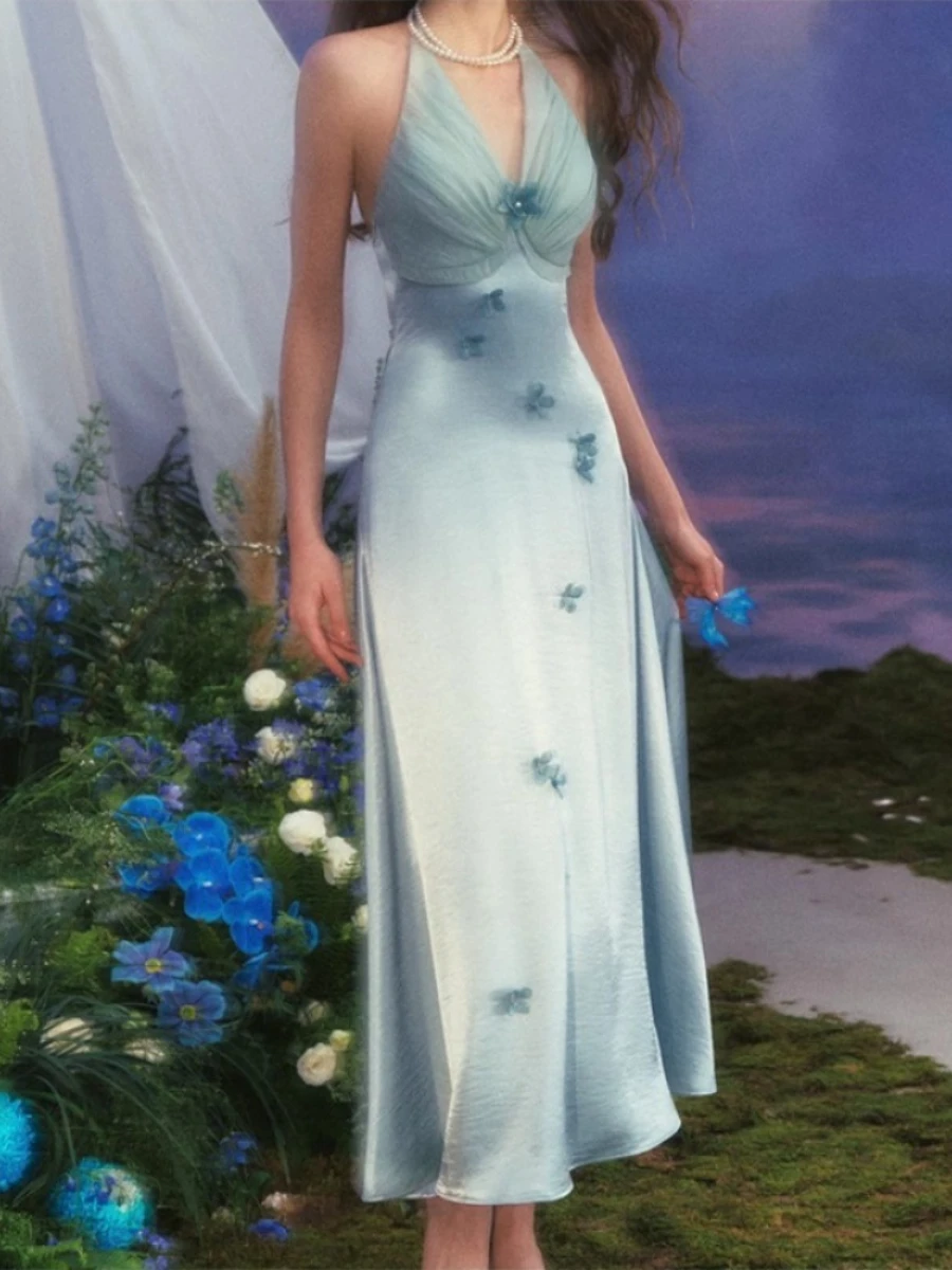 Twotwinstyle ヒットカラー痩身スプライシング 3D フラワードレス女性のための V ネックノースリーブビーチサマードレス女性のファッション服