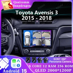Android 15 Car Radio For Toyota Avensis 3 2015 - 2018 DSP BT GPS 4G LTE DVD Stereo Head Unit 2DIN Qualcomm 5G WIFI Video Player