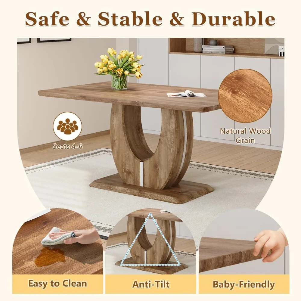 Elegant 6-Seater Wooden Rectangular Dining Table with 1.8 Thick Top for Rustic Home Decor