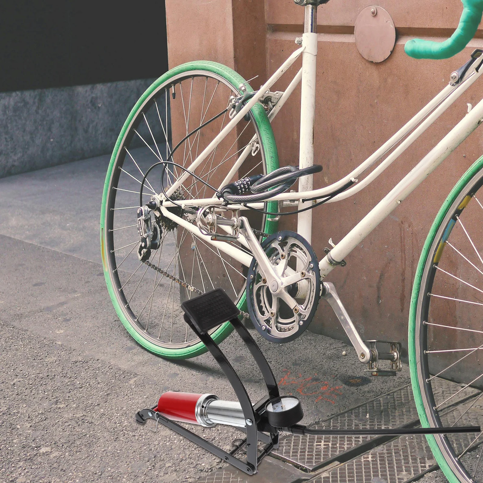 

Bike Inflator Iron Material Vertical Tire Pump High Pressure Portable Bicycle Pump for Motorcycle Cycling Tire Supply