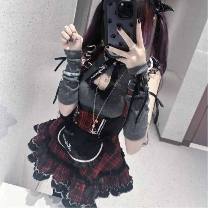 

Subculture, сексуальные комплекты из 2 предметов для девочек, женские укороченные топы без рукавов Y2k + пышная юбка на бретелях, Harajuku, женские ретро-наряды для косплея, новинка