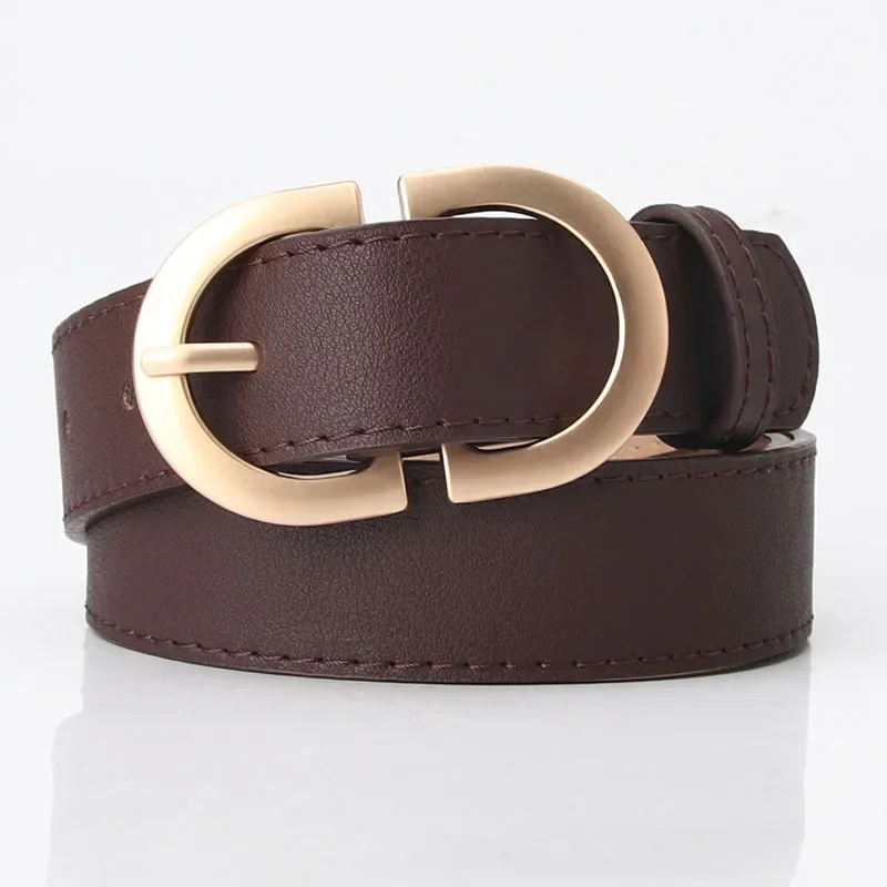 New Thin Female Circle Buckles Belt Deduction Side Gold Buckle Jeans Women Girls Ring Buckle Leather Waist Belt