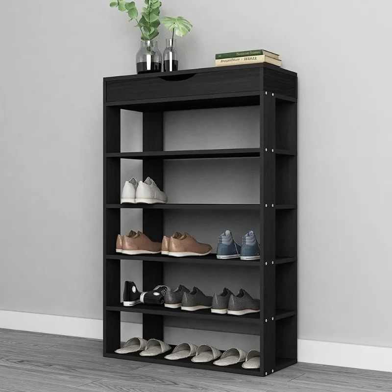 Free Standing Shoe Racks 5-Tier Wooden Shoe Rack 29.5 inches Organizer with Flip Top Storage Shelf