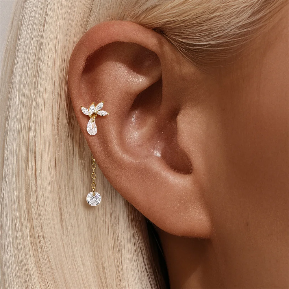 CANNER 1PC Tassel Chain 925 Sterling Silver Flower Drop Earrings For Women Ins Minimalism Exquisite Heart Shape Earrings Jewelry