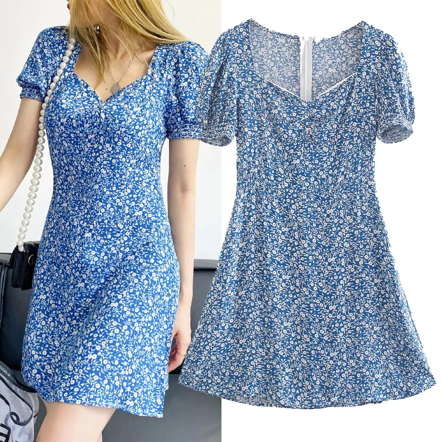 June WMDR R1099 Short Sleeve Printed Dress Street Style Stand Collar Autumn Collection Women's Fashion Clothing