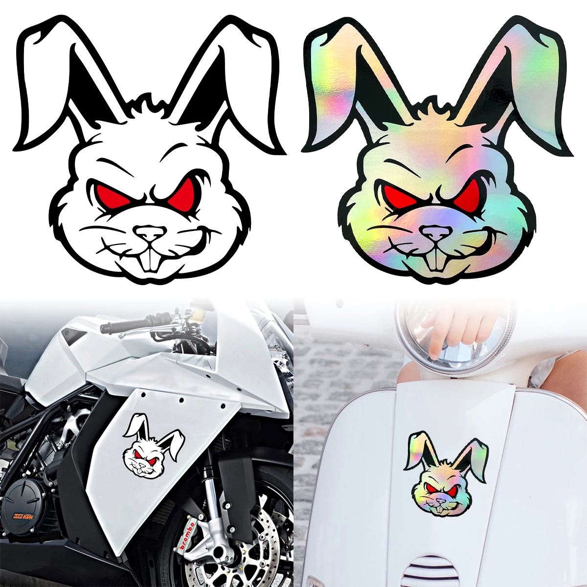 

Злой кролик, наклейки на мотоцикл, лобовое стекло, топливный бак, корпус, шлем, виниловая наклейка, аксессуары для Honda Yamaha Kawasaki Voge