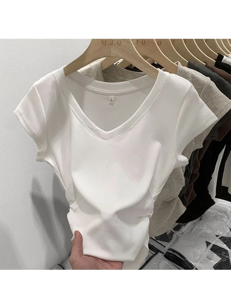 New Summer Top Sexy T Shirt Women Elasticity T-Shirt Korean Style Woman Clothes Slim Tshirt Female Skinny Short Sleeve Tops Tee