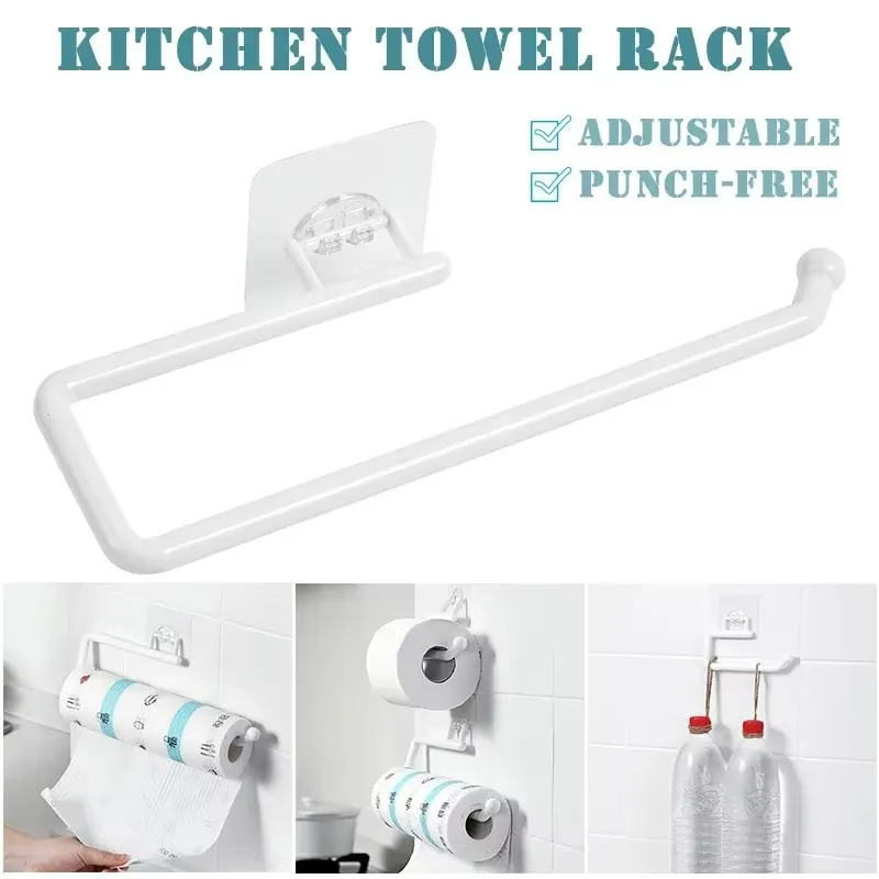 1/2pcs Punch Free Kitchen Paper Roll Holder Towel Hanger Rack Bar Cabinet Rag Hanging Bathroom Organizer Tools