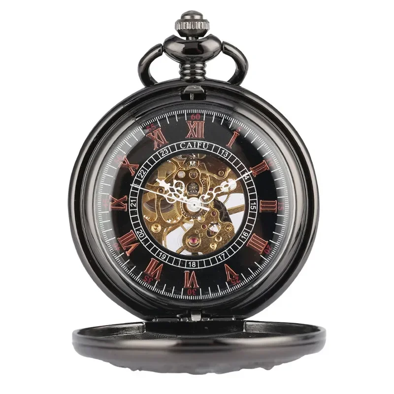 Retro Hollow Out Cranes Men Women Hand-winding Mechanical Pocket Watch Manual Skeleton Clock Roman Numbers Watches Pendant Chain
