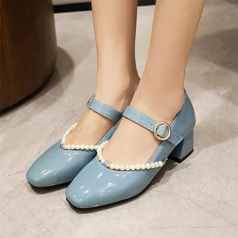

YQBTDL 2025 Sweet Mary Janes Shoes Women Pumps Autumn High Heels String Bead Party Wedding Bride Heels Ladies Single Footwear
