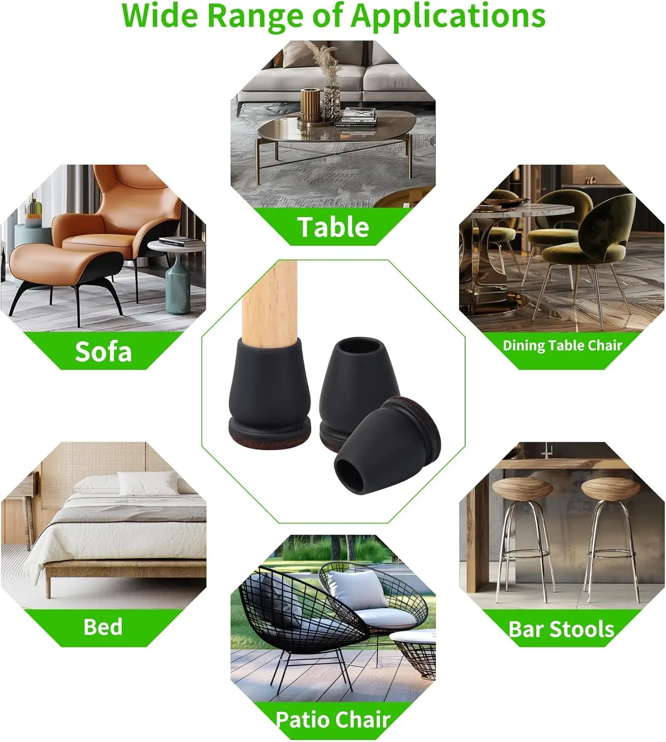 8 Stück Stuhlbein-Bodenschoner 15 ° Diagonale Dicke TPE-Pads Silikon-Filz-Fußabdeckungen für Hartholzmöbel Tischbeine – Detail 9
