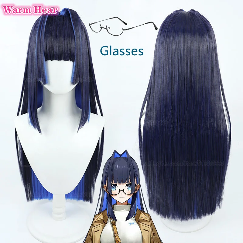 

2023 New Ouro Kronii Wig VTuber Long 75cm Dual Color Blocking Cosplay Wig With Glasses Heat Resistant Hair Party Wigs + Wig Cap