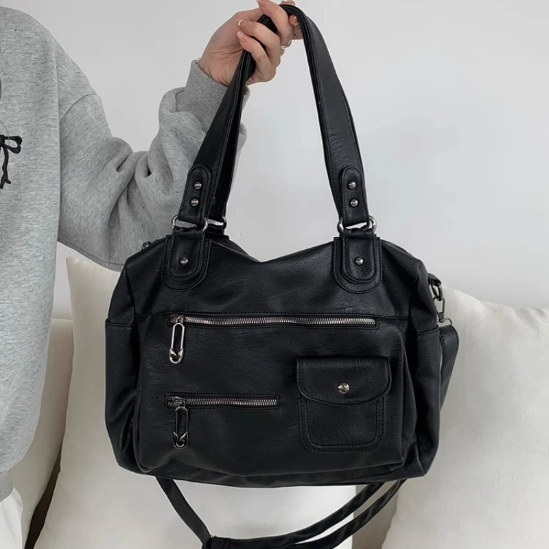 

Ретро локомотив, женские повседневные сумки-тоут с несколькими заклепками на молнии, женские сумки на плечо, большая вместительная женская сумка через плечо из искусственной кожи