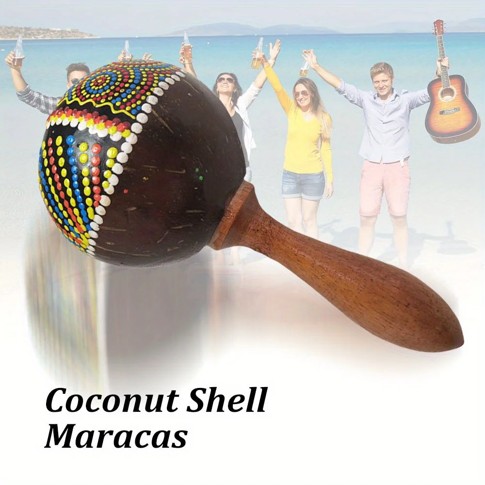 1PC Coconut Shell Maraca Wooden Maraca Rattle Shaker Percussion Instrument Hand Painted