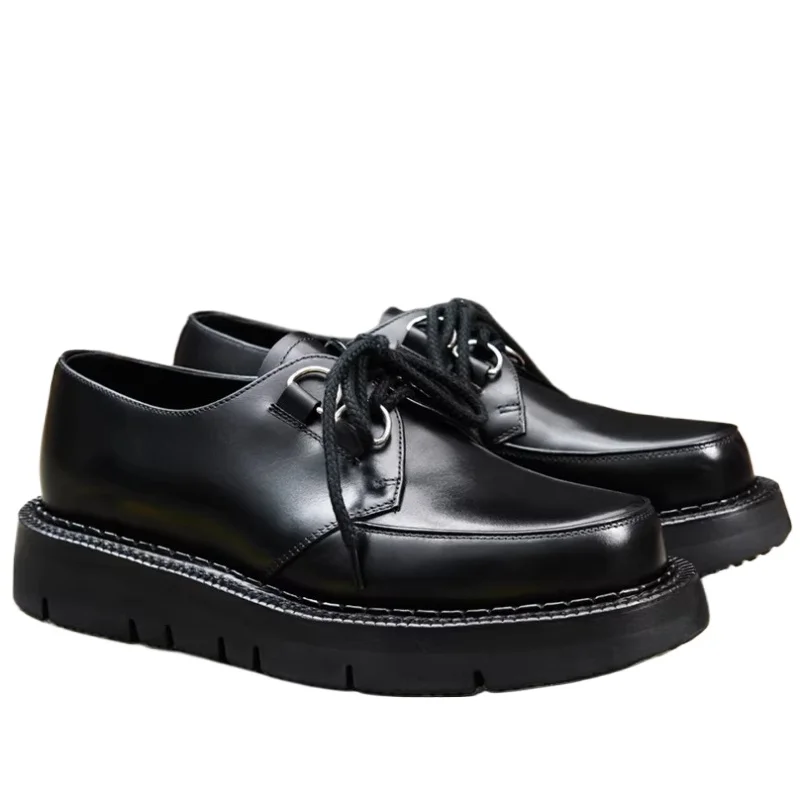 

Rock Style Round Toe Thick Soled Derby Shoes Men's German Calf Leather Hand Sewn Breathable Comfortable Customized Casual Shoes