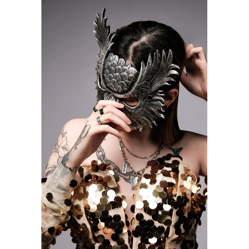 Punk Bird Cosplay Máscara para Homens e Mulheres, Meia Face, Máscara Demoníaca, Baile de Máscaras, Adereços de Festa, Palco, Boate, Águia