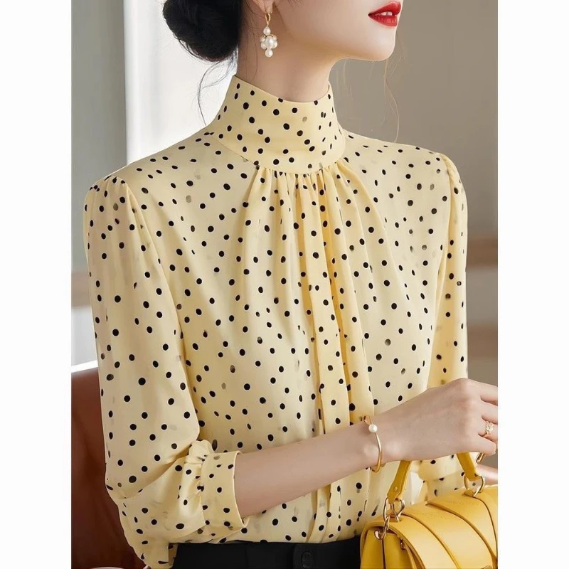 

Beautiful Niche Light Luxury Fashionable High-end Fashion Versatile Polka Dot Long-sleeved Shirt for Women