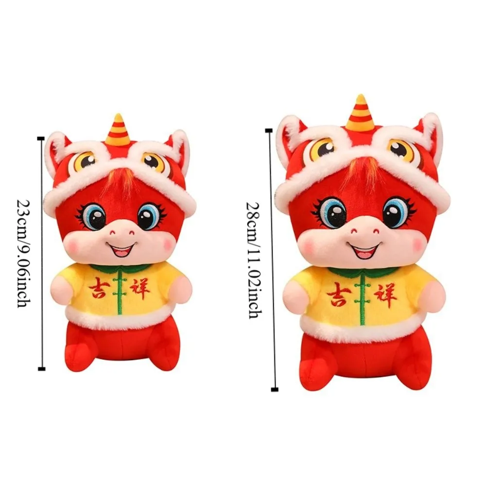 Cheval en peluche rouge de Style chinois drôle avec costume Tang, mascotte du nouvel an, Animal de dessin animé mignon, poney porte-bonheur, décoration de maison