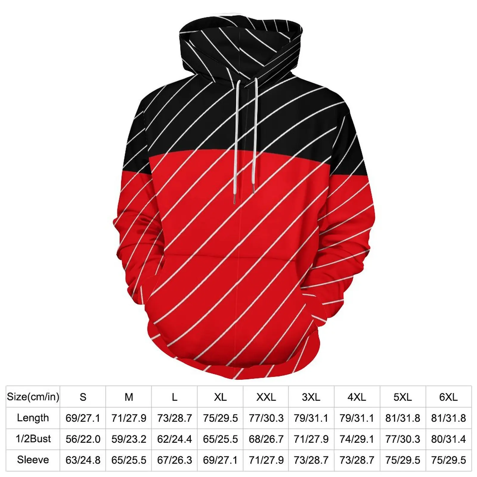 Two Tone Loose Hoodies Red And Black Striped Casual Hoodie Men Long Sleeve Modern Custom Sweatshirts Big Size