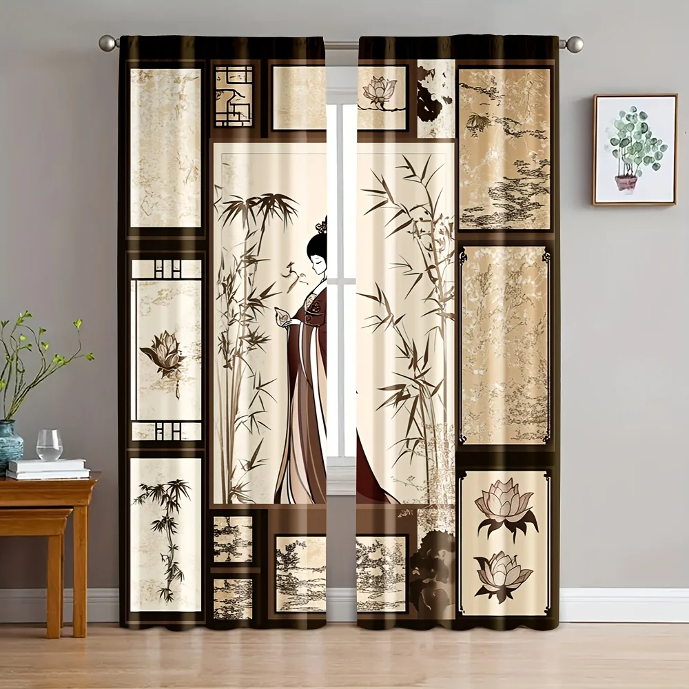 Elegant Asian Style Panel Curtains for Living Room Bedroom Home Decor Lightweight Sheer Window Drapes