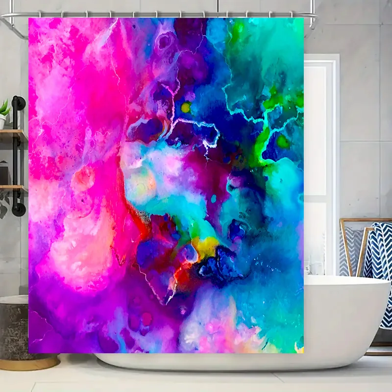

Красочная занавеска для душа, окрашенная ткань, декор для ванны для украшения ванной комнаты, розовый, синий, зеленый, желтый, фиолетовый, красочный узор, на заказ