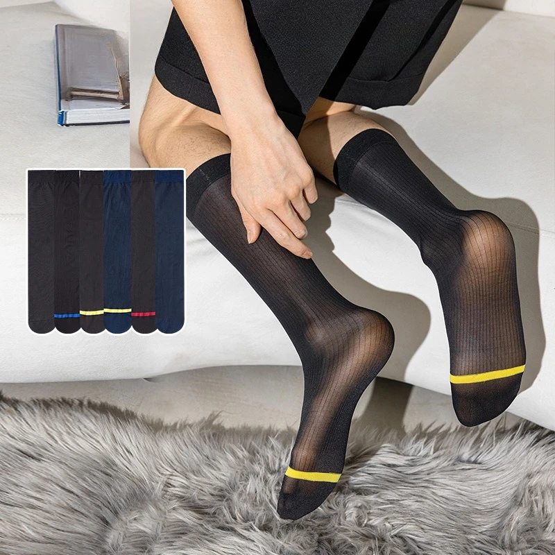 1/6 Pairs رقيقة تنفس الأعمال الحرير الأسود الجوارب الطويلة مكتب المهنية رائحة برهان وارتداء مقاومة الرجال جوارب حريرية 2025 #1