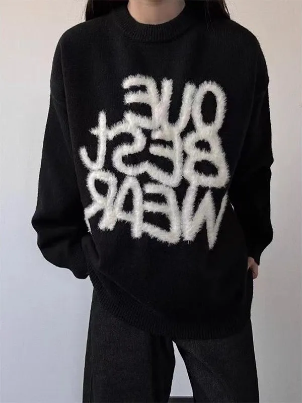 

Loose Men's American Sle Furry Sweater Bla Oversize Lazy Knitted irt High End Inner Wear Base irt Winter Warmth