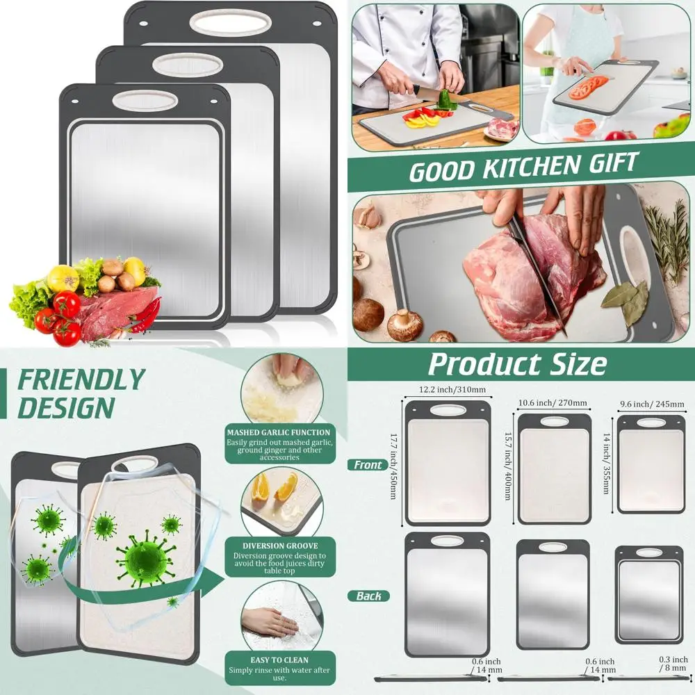 

Double-Sided Large Stainless Steel and Wheat Straw PP Cutting Board Set for Kitchen Chopping and Food Preparation