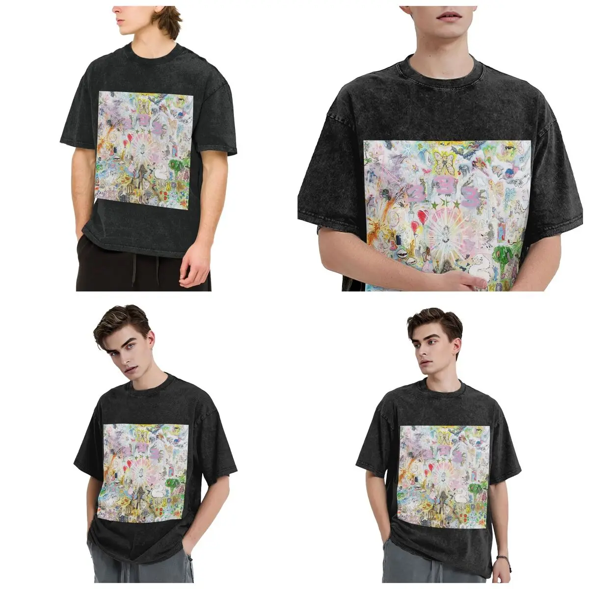 Drain Gang Bladee 333 Album Cov Hip Hop Short Sleeve T-Shirts Washed Tops Tees Streetwear T Shirt Harajuku for Men Women